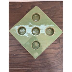 Ceramic Tealight Holder Block Decorative Green Handmade Candle Stick